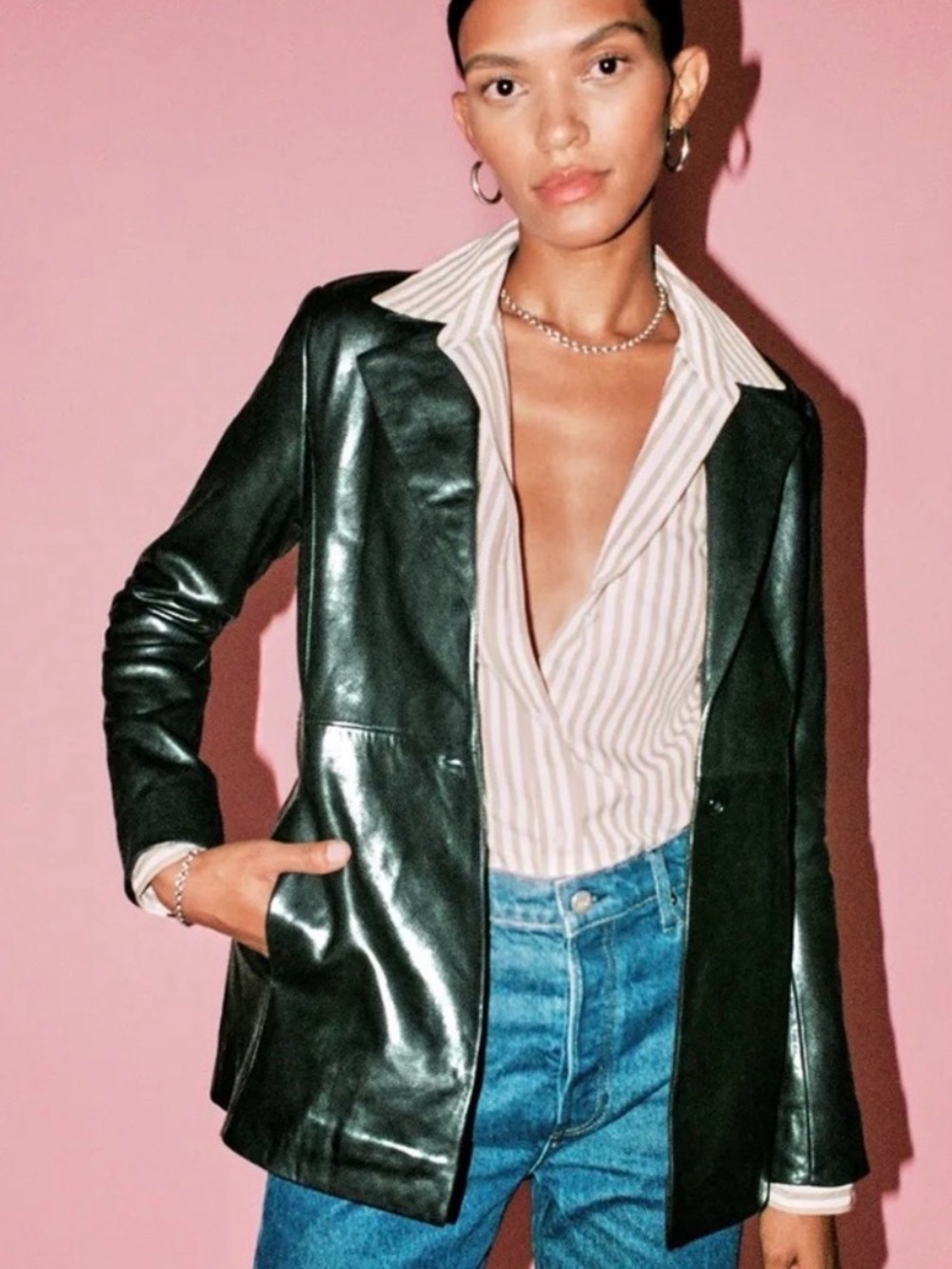 Reformation Black Veda Bowery Leather Blazer
